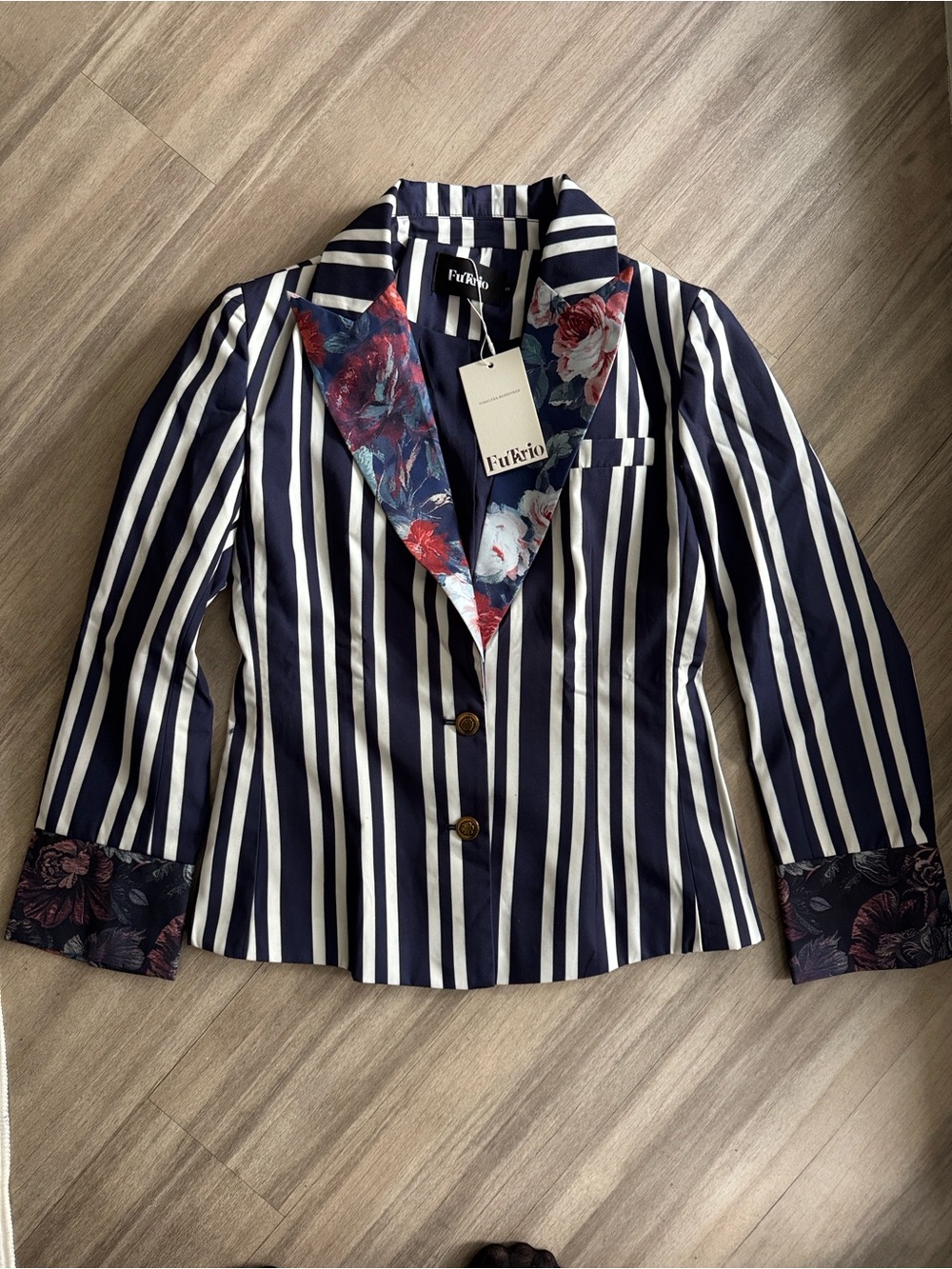 Bohemian Floral Print Cotton & Linen Striped Blazer